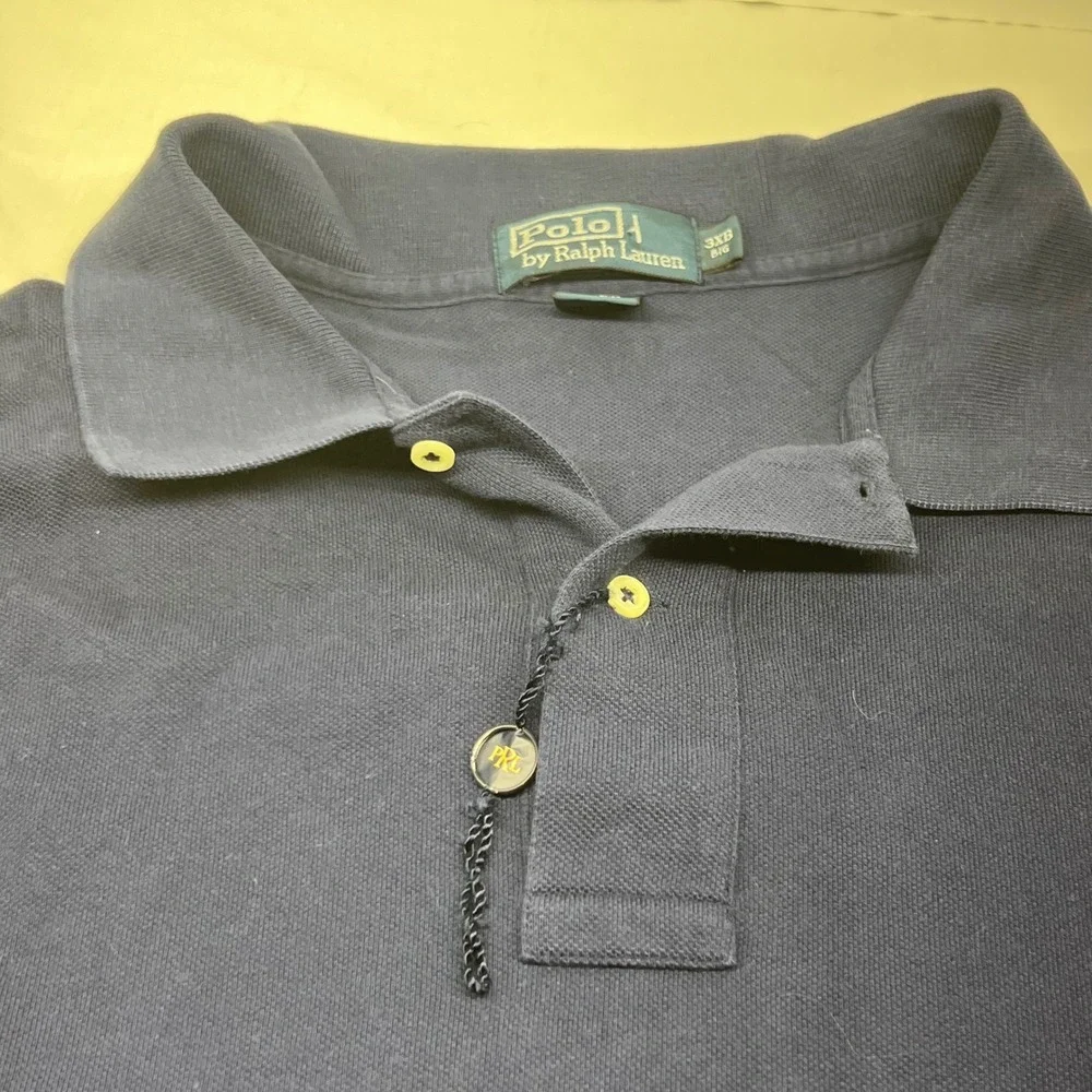 Polo Ralph Lauren Mens‎ 3XB Big Long Sleeve Navy Blue Embroidered Polo Shirt